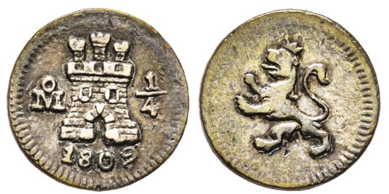 Mexico Fernando VII 1808-1823 1/4 Real, Mexico City, 1809 Mo, AG 0.81 g.
Ref : C...