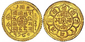 NEPAL
Surendra Vikrama 1847-1881
Tola (2 Mohars) , SE 1780 (1858), AU 12.37 g.
Ref : Fr. 3, KM#615 12.3 g.
Conservation : NGC MS 67. FDC et Rare