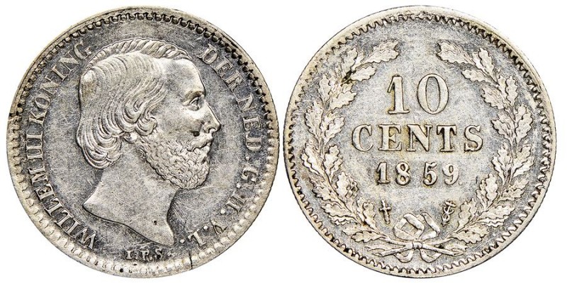 Netherlands Willem III 1849-1890
10 Cents, 1859, AG 1.4 g. 
Ref : KM#80, Sch. 64...