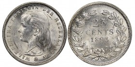 Netherlands Wilhelmina 1890-1948
25 Cents, 1893, AG 3.57 g.
Ref : KM#115 
Conservation : NGC MS63