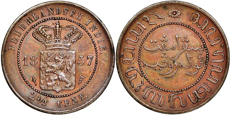 Netherlands East Indies 
2½ Cents, 1857, Cu 12.5 g.
Ref : KM#308, Schön 3 
Conse...