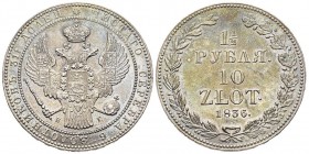 Poland
Nicholas I de Russie
10 Zlotych ou 1-1/2 Roubles, Varsavie, 1836-HT, AG 31.16 g.
Ref : KM#C134
Conservation : Superbe