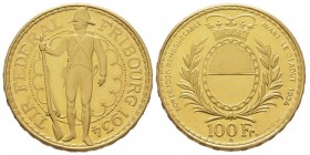 Confédération helvétique 1848- à nos jours
100 Francs, Bern, 1934 B, "Tir Federal Fribourg", AU 25.85 g.
Ref : HMZ 2-1344a, KM XS19
Conservation : PRO...