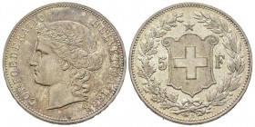 Confédération helvétique 1848- à nos jours
5 Francs, Bern, 1888, AG 25 g.
Ref : HMZ 2-1198a, KM#34
Conservation : TTB+. Rare