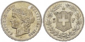 Confédération helvétique 1848- à nos jours
5 Francs, Bern, 1895, AG 25 g.
Ref : HMZ 2-1198J, KM#34
Conservation : TTB+. Très Rare