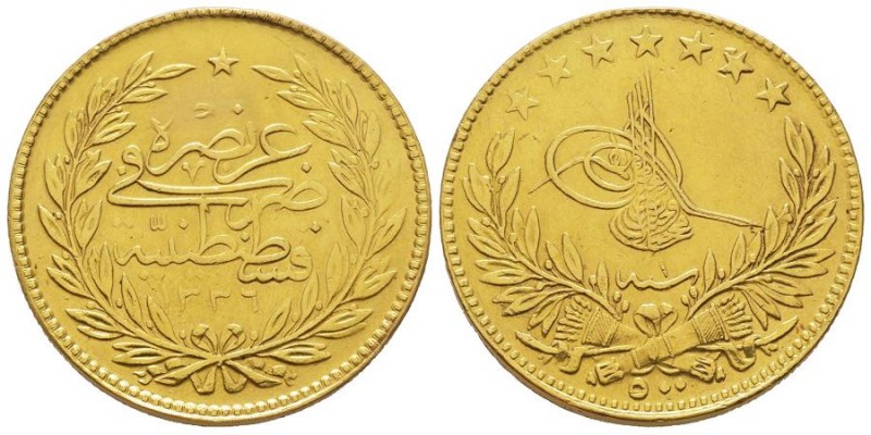 Turkey
Mohamed V 1909-1918
500 Piastres, AN 1, 1336 AH (1918), AU 36 g.
Ref : Fr...