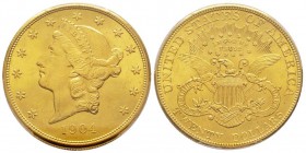20 Dollars, Philadelphie, 1904, AU 33.43 g.
Ref : Fr. 175, KM#74.2
Conservation : PCGS MS65