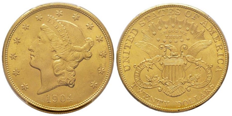 20 Dollars, Philadelphie, 1904, AU 33.43 g.
Ref : Fr. 175, KM#74.2
Conservation ...