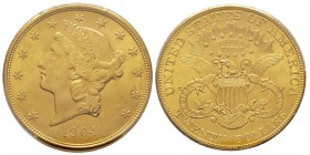 20 Dollars, Philadelphie, 1904, AU 33.43 g.
Ref : Fr. 175, KM#74.2
Conservation : PCGS MS65+
