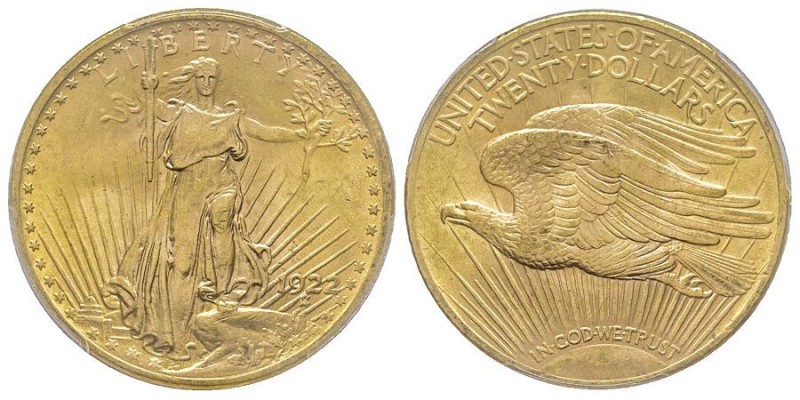 20 Dollars, Philadelphia, 1922, AU 33.43 g.
Ref : Fr. 183, KM#127
Conservation :...