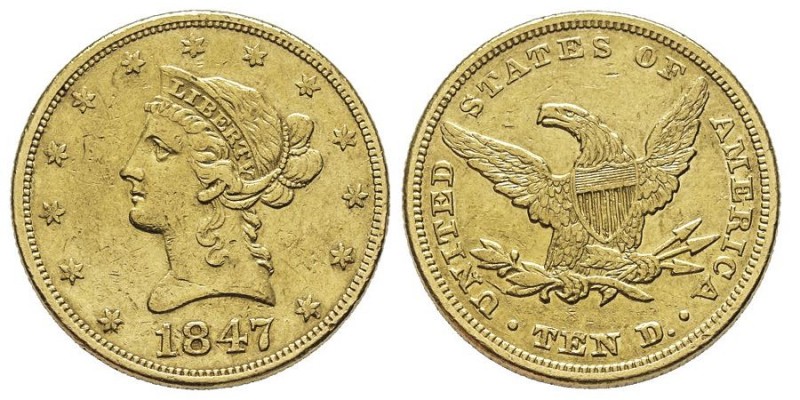 10 Dollars, Philadelphia, 1847, AU16.66 g. 
Ref : Fr. 155, KM#102
Conservation :...