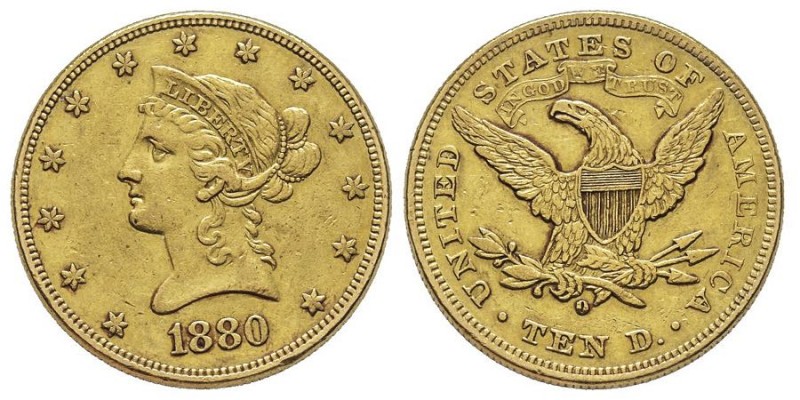 10 Dollars, New Orleans, 1880 O, AU 16.66 g. 
Ref : Fr. 159, KM#102
Conservation...