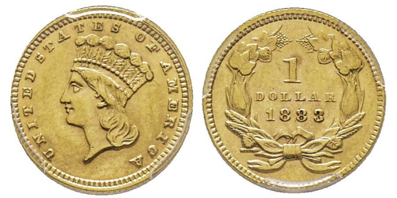 1 Dollar, Type 3, Indian Princess, Large Head, 1883, AU 1.67 g.
Ref : Fr. 94
Con...