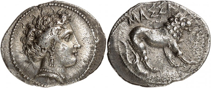 GAULE
Massilia (275 - 225 av. J.C.). Drachme lourde d’argent.
Av. Tête d’Artém...