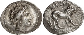 GAULE
Massilia (275 - 225 av. J.C.). Drachme lourde d’argent.
Av. Tête d’Artémis à droite. Rv. Lion à droite.
LT. 785. 3,62 g. 20 mm.
Publication ...