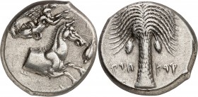 GRÈCE ANTIQUE
Sicile, émissions siculo-puniques, Entella (ca 407-398 av. J.C.). Tétradrachme argent.
Av. Protomé de cheval à droite couronné par une...