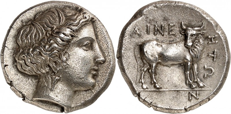 GRÈCE ANTIQUE
Macédoine, Aineia (350-330 av. J.C.). Tétradrachme argent.
Av. T...