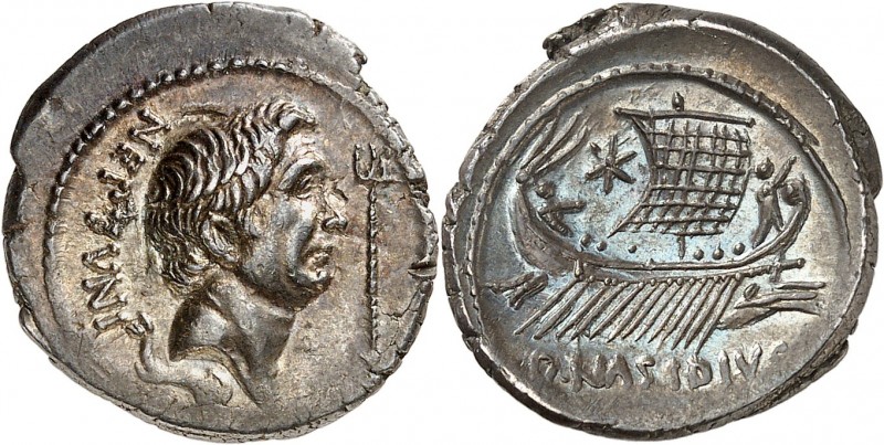 RÉPUBLIQUE ROMAINE
Sextus Pompée. Denier 44-43 av. J.C.
Av. Tête à droite. Rv....