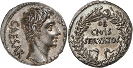 EMPIRE ROMAIN
Octave auguste (27 av. J.C. - 14 ap. J.C.). Denier.
Av. Tête nue à droite. Rv. Inscriptions sur trois lignes dans une couronne.
S. 16...