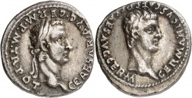 EMPIRE ROMAIN
Caligula (37-41) et Germanicus. Denier 37/38, Lyon.
Av. Tête laurée de Caligula à droite. Rv. Tête nue de Germanicus à droite.
Ric. 1...