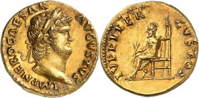 EMPIRE ROMAIN
Néron (54-68). Aureus 64-65, Rome.
Av. Buste lauré à droite. Rv. Jupiter assis à gauche.
Cal. 413. 7,35 g.
Provenance : collection d...