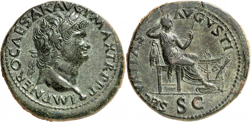 EMPIRE ROMAIN
Néron (54-68). As 65, Rome.
Av. Buste lauré à droite. Rv. Securi...