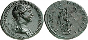 EMPIRE ROMAIN
Trajan (98-117). Dupondius 114, Rome.
Av. Buste drapé et lauré à droite. Rv. Victoire marchant à droite.
Ric 594. 10,14 g.
Provenanc...