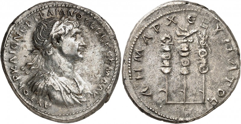 EMPIRE ROMAIN
Trajan (98-117). Tétradrachme (112-114)
Av. Buste drapé et lauré...