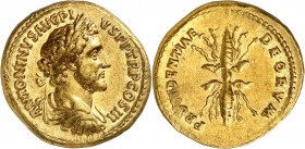 EMPIRE ROMAIN
Antonin le Pieux (138-161). Aureus 140-143, Rome.
Av. Buste drapé et lauré à droite. Rv. Foudre.
Cal. 1615. 7,39 g.
Petit choc au re...