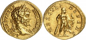 EMPIRE ROMAIN
Septime Sévère (193-211). Aureus 197, Rome.
Av. Buste lauré à droite. Rv. Hercule debout à droite, tenant un arc dans la main gauche e...