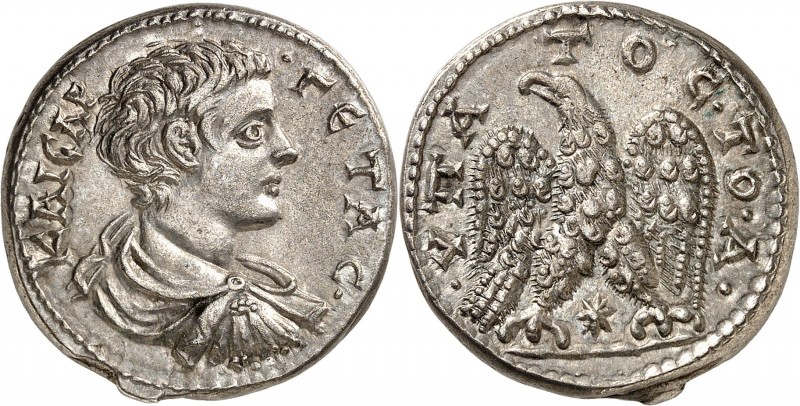 EMPIRE ROMAIN
Geta (198-209) Seleucis et Pieria. Tétradrachme.
Av. Buste drapé...