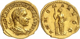 EMPIRE ROMAIN
Trebonien Galle (251-253). Aureus, Rome.
Av. Buste lauré et drapé à droite. Rv. Annona debout à droite.
Cal. 3325. 3,38 g.
Extrêmeme...