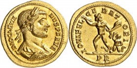 EMPIRE ROMAIN
Dioclétien (284-305). Aureus 293-294, Rome.
Av. Buste lauré et drapé à droite. Rv. Jupiter debout à gauche, la tête tournée à droite, ...