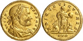 EMPIRE ROMAIN
Licinius I (308-324). Médaillon de 1,5 solidus 313-315, Trèves.
Av. Buste lauré et drapé à droite. Rv. L’empereur debout à droite, à s...