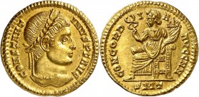EMPIRE ROMAIN
Constantin Ier (307-337). Solidus 320, Ticinum.
Av. Tête laurée à droite. Rv. Concorde assise à gauche.
RIC. 101. 4,32 g.
Rare, trac...