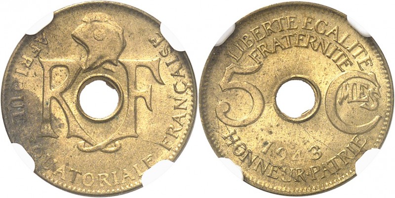 AFRIQUE ÉQUATORIALE FRANÇAISE
5 centimes 1943, Pretoria.
Av. Bonnet phrygien e...