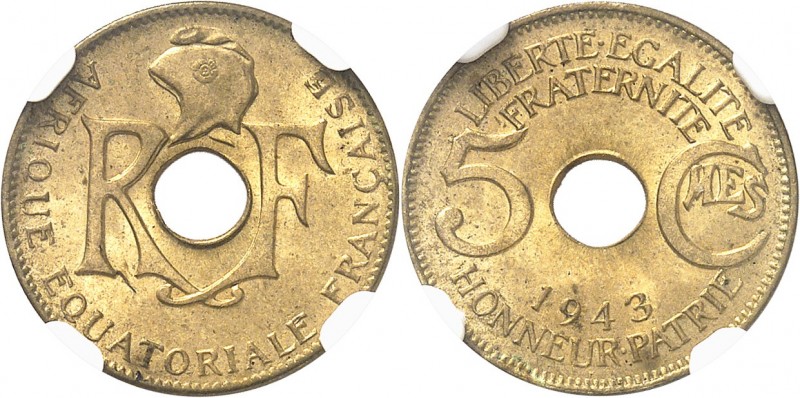 AFRIQUE ÉQUATORIALE FRANÇAISE
5 centimes 1943, Pretoria.
Av. Bonnet phrygien e...