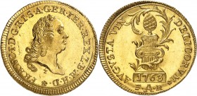 ALLEMAGNE
Ausbourg, Franz Ier (1745-1765). Ducat 1763.
Av. Tête à droite. Rv. Branche entourant une stèle.
Fr. 107. 3,47 g.
Superbe