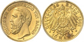 ALLEMAGNE
Baden, Frédéric I (1856-1907). 10 mark 1901.
Av. Tête à gauche. Rv. Aigle de face aux ailes déployées.
Fr. 3257.
PCGS MS 64. Fleur de co...