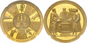 ALLEMAGNE
Hambourg, ville libre. Médaille de 10 ducats (Portugalöser) 1828, frappé à l’occasion des 300 ans de la Constitution Civile.
Av. Armes de ...