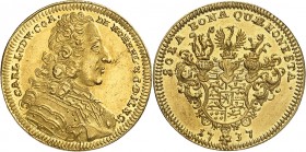 ALLEMAGNE
Hohenlohe-Neuenstein-Weikersheim, Karl Ludwig (1708-1756). Ducat 1737, Nuremberg.
Av. Buste cuirassé à droite. Rv. Écu. 
Fr. 1337. 3,48 g...
