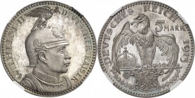 ALLEMAGNE
Prusse, Guillaume II (1888-1918). 5 mark 1913 G, essai en argent par Goetz.
Av. Buste casqué à droite. Rv. Aigle aux ailes déployées, vale...