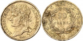 ALLEMAGNE
Westphalie, Jêrôme Napoléon (1807-1813). 20 frank 180., essai en bronze doré, par Tiolier.
Av. Buste lauré à gauche. Rv. Valeur dans une c...