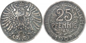 ALLEMAGNE
IIème Reich, Guillaume II (1888-1918). 25 pfennig 1908 A, Berlin, essai en bronze argenté.
Av. Aigle de face aux ailes déployées. Rv. Vale...