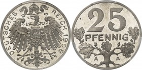 ALLEMAGNE
IIème Reich, Guillaume II (1888-1918). 25 pfennig 1908 A, Berlin, essai en argent.
Av. Aigle de face aux ailes déployées. Rv. Valeur sur u...