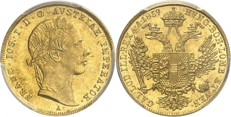 AUTRICHE
François-Joseph Ier (1848-1916). Ducat 1859 A, Vienne.
Av. Tête lauré...