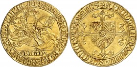 BELGIQUE
Brabant, Philippe le Bon duc de Bourgogne (1434-1467). Cavalier d’or, Bruxelles.
Av. Le duc galopant à droite. Rv. Croix portant l’écu de B...