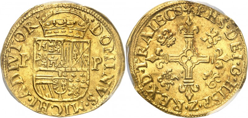 BELGIQUE
Brabant Philippe II (1571-1573). Écu d’or non daté, Utrecht.
Av. Écu ...