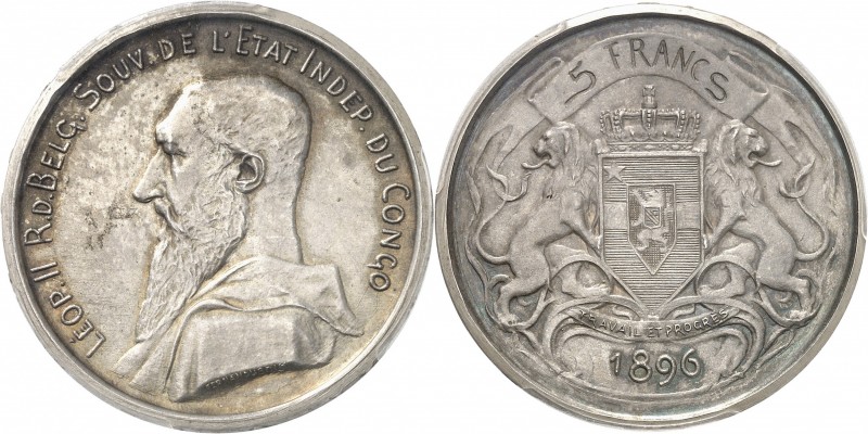 BELGIQUE
Léopold II (1885-1908), Congo. 5 francs 1896, essai tranche inscrite e...