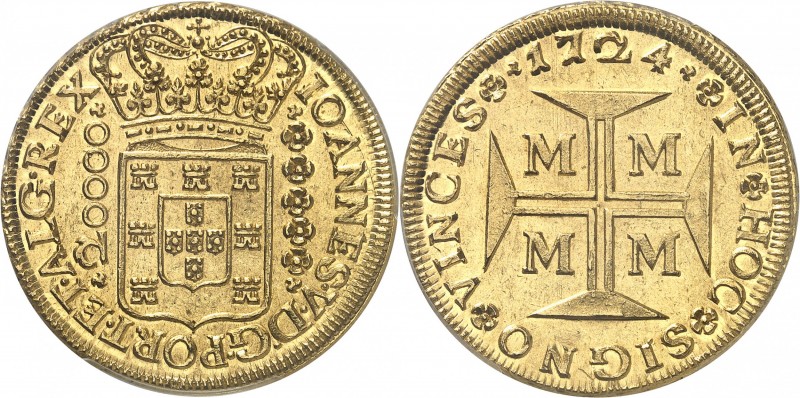 BRÉSIL
Jean V (1706-1750). 20.000 reis 1724, Minas Gerais.
Av. Écu couronné. R...